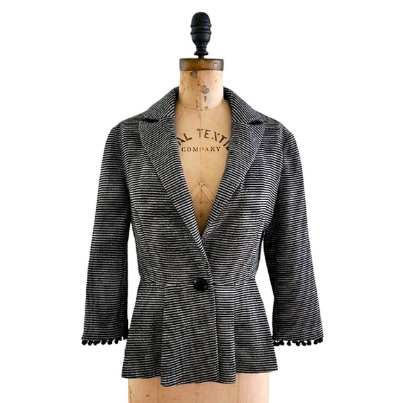 Tabitha Peplum Knit Black White Jacket Anthropologie - Picture 1 of 5